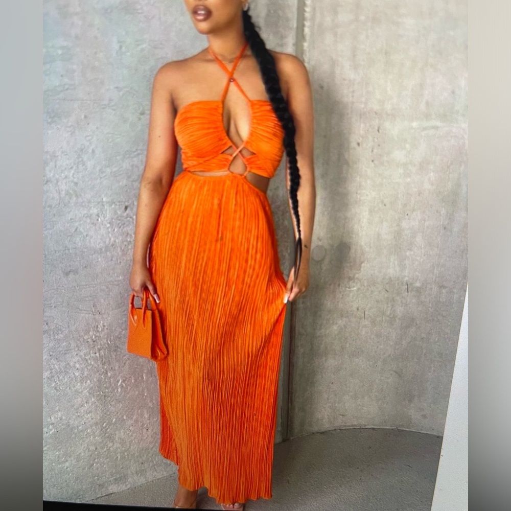 Orange Halter Maxi Dress